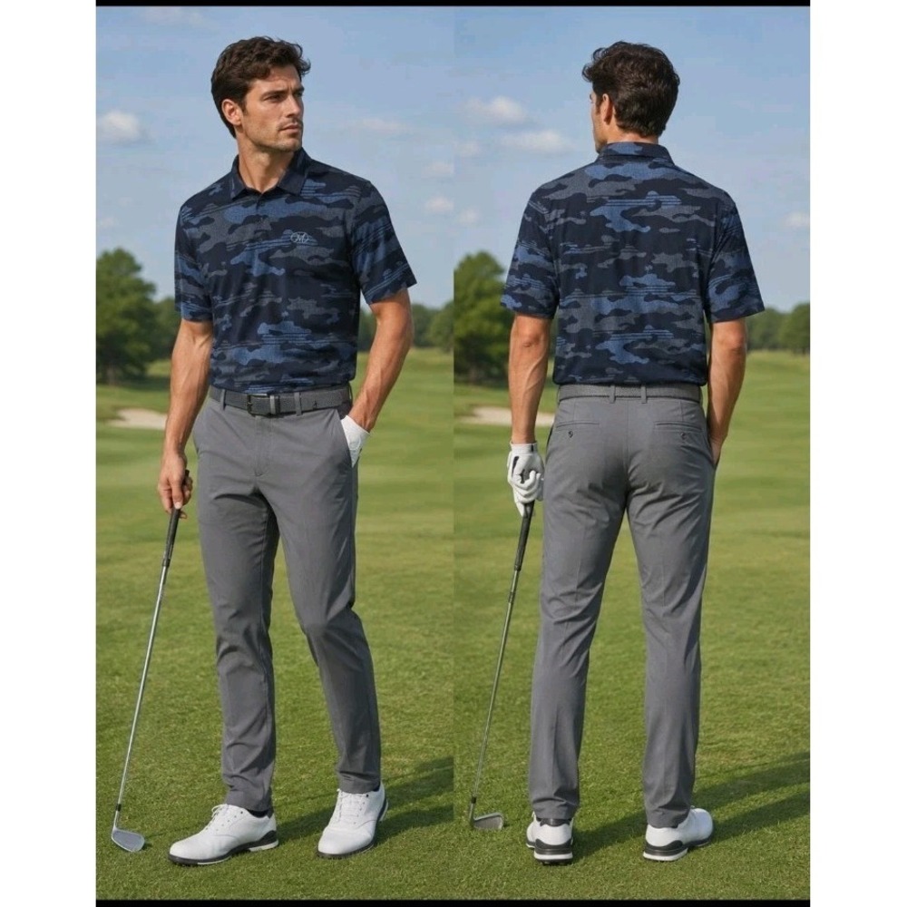 Travis Mathew Beachside Stealth Blue Camo Polo Golf Shirt Mens Size XL